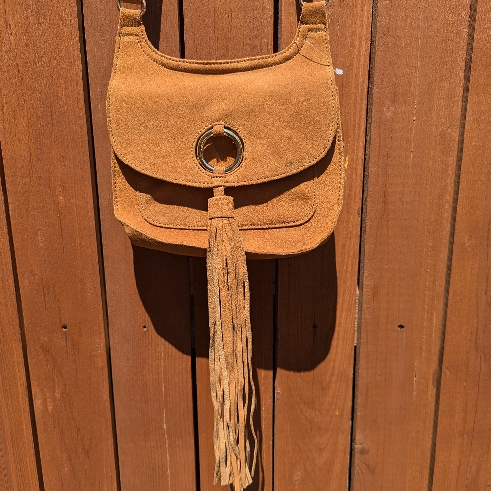 NWOT Forever 21 Suede Fringe Boho Crossbody Purse (Brown)